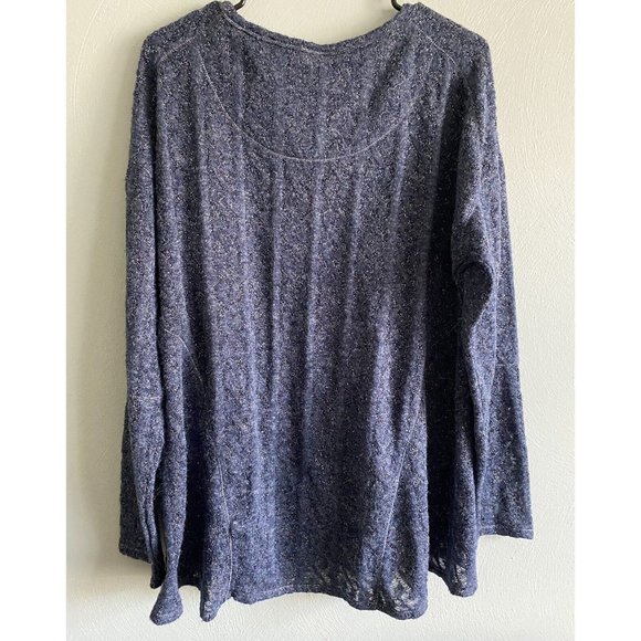 Knox Rose XXL Women’s Blue Metallic Sheer Fuzzy Knit Sweater Top Long Sleeve - Picture 7 of 7